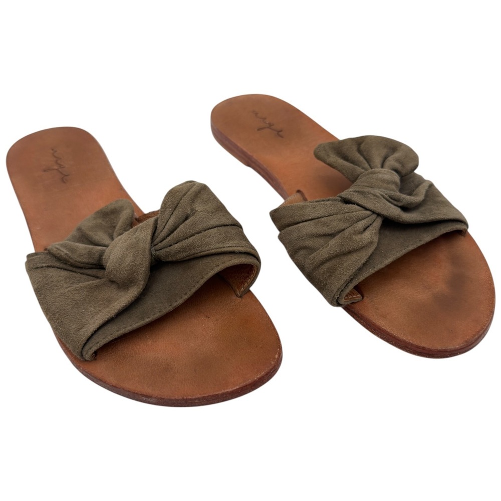 Maje Women's Suede Bow Slide Sandals Olive Green Size 39 US 8.5